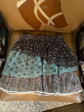 Maurices Tiered Floral Ruffle Skirt - Black, Light Blue, Brown